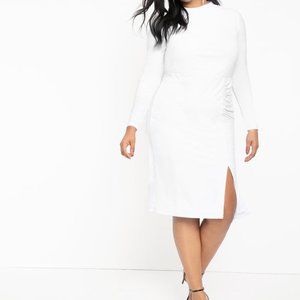 Eloquii White Ruched Front Dress with Slit